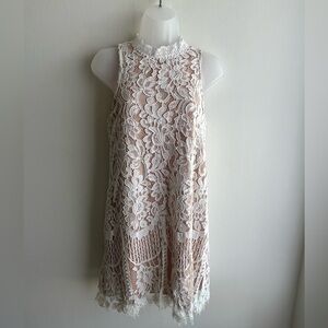 entro Cream Lace Dress with Blush Lining Wedding Party Formal Size Small